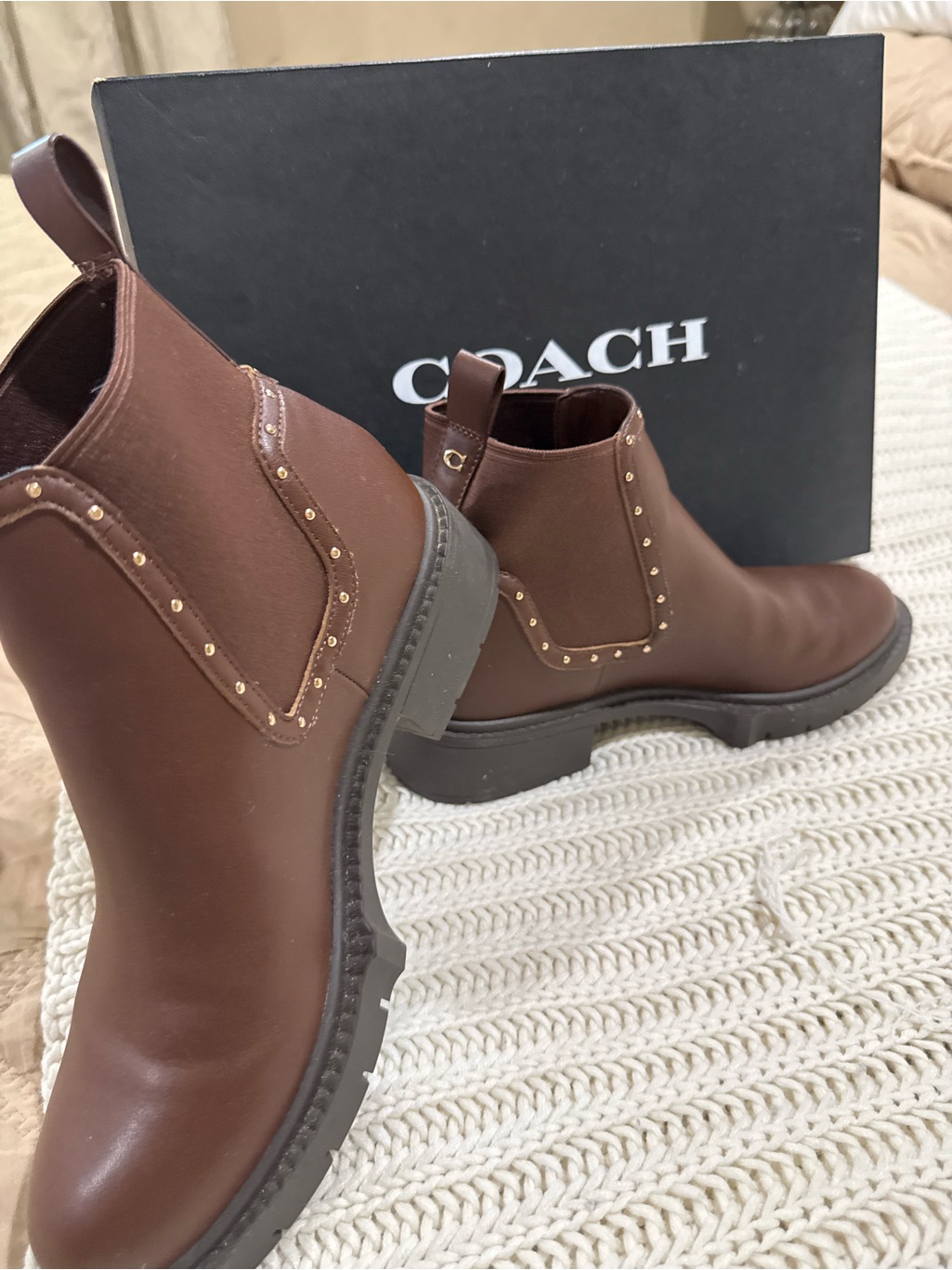 Coach Brown Leather Studded Chelsea Ankle Boots